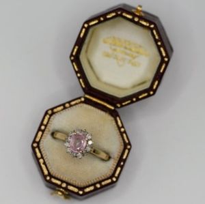 Pink sapphire and diamond 9ct gold vintage cluster ring